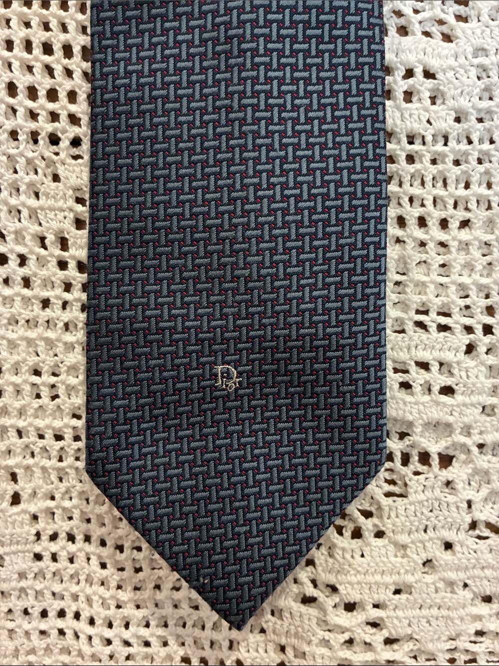 Vintage Christian Dior Monsieur Navy/ Red Patterned Tie Made in USA